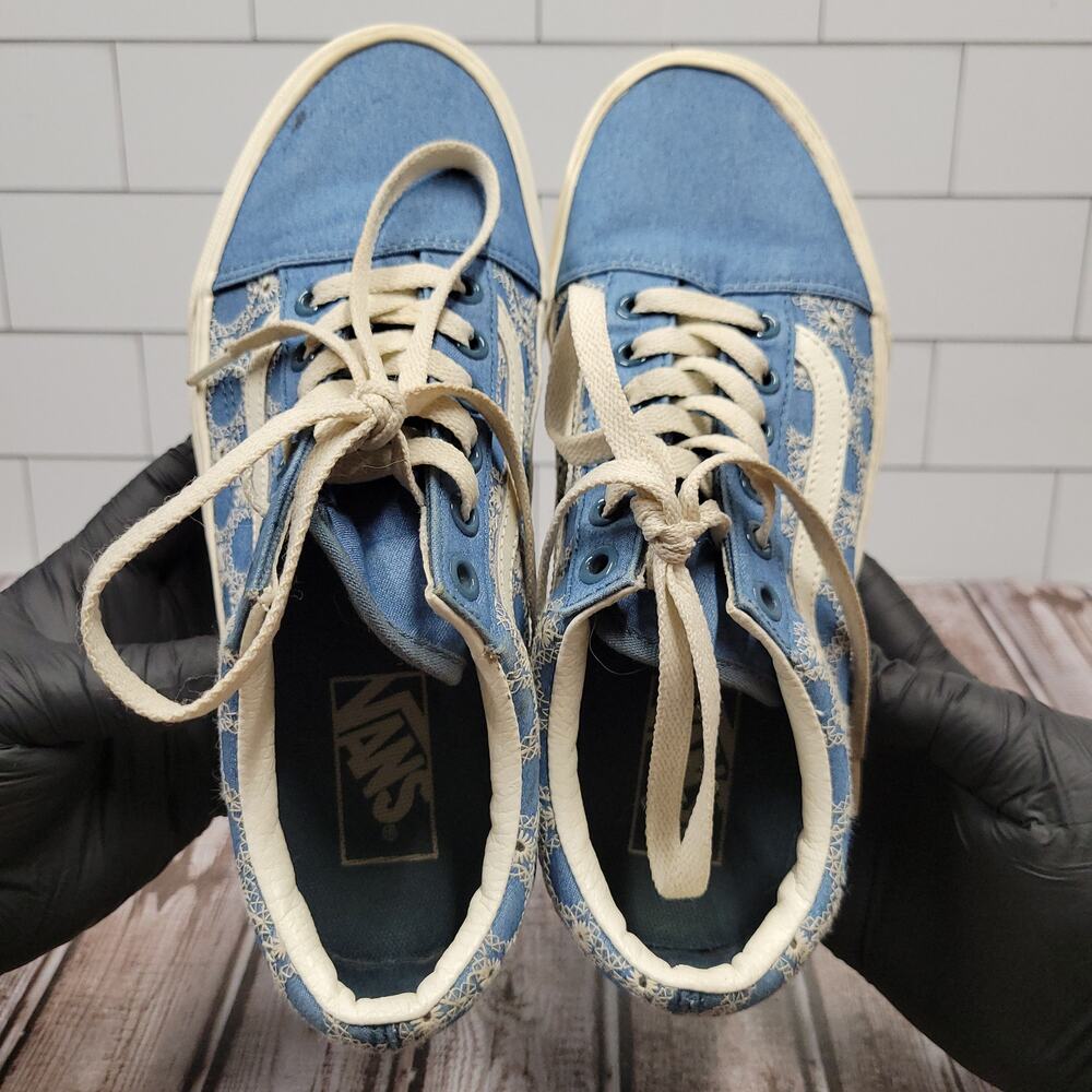 Vans Old Skool Platform Blue Floral Embroidered Shoes Men's 6 Women's 7.5 - Picture 9 of 9